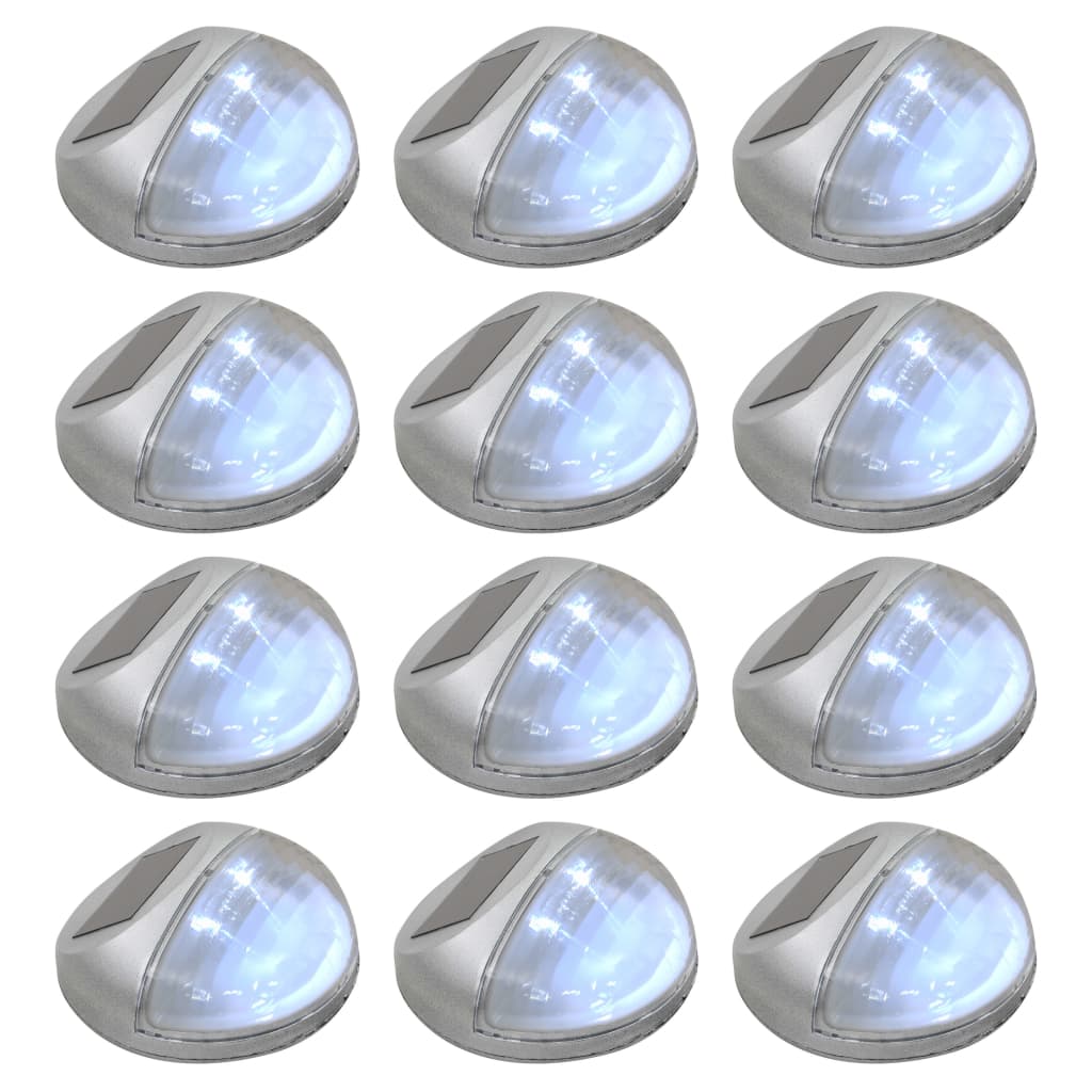 vidaXL Ścienne lampy solarne LED na zewnątrz, 12 szt, okrągłe, srebrne