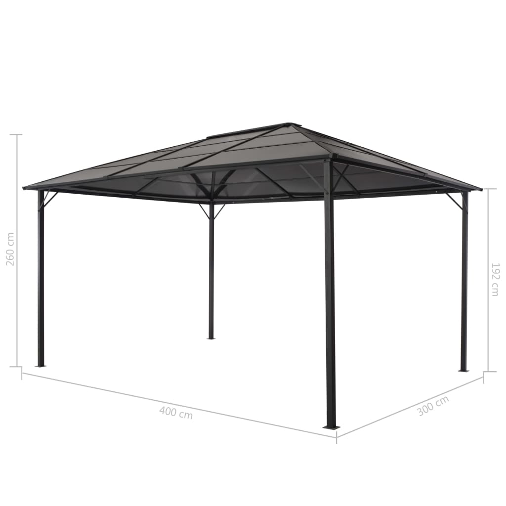 vidaXL Altana ogrodowa z zadaszeniem, aluminiowa 4 x 3 x 2,6 m, czarna
