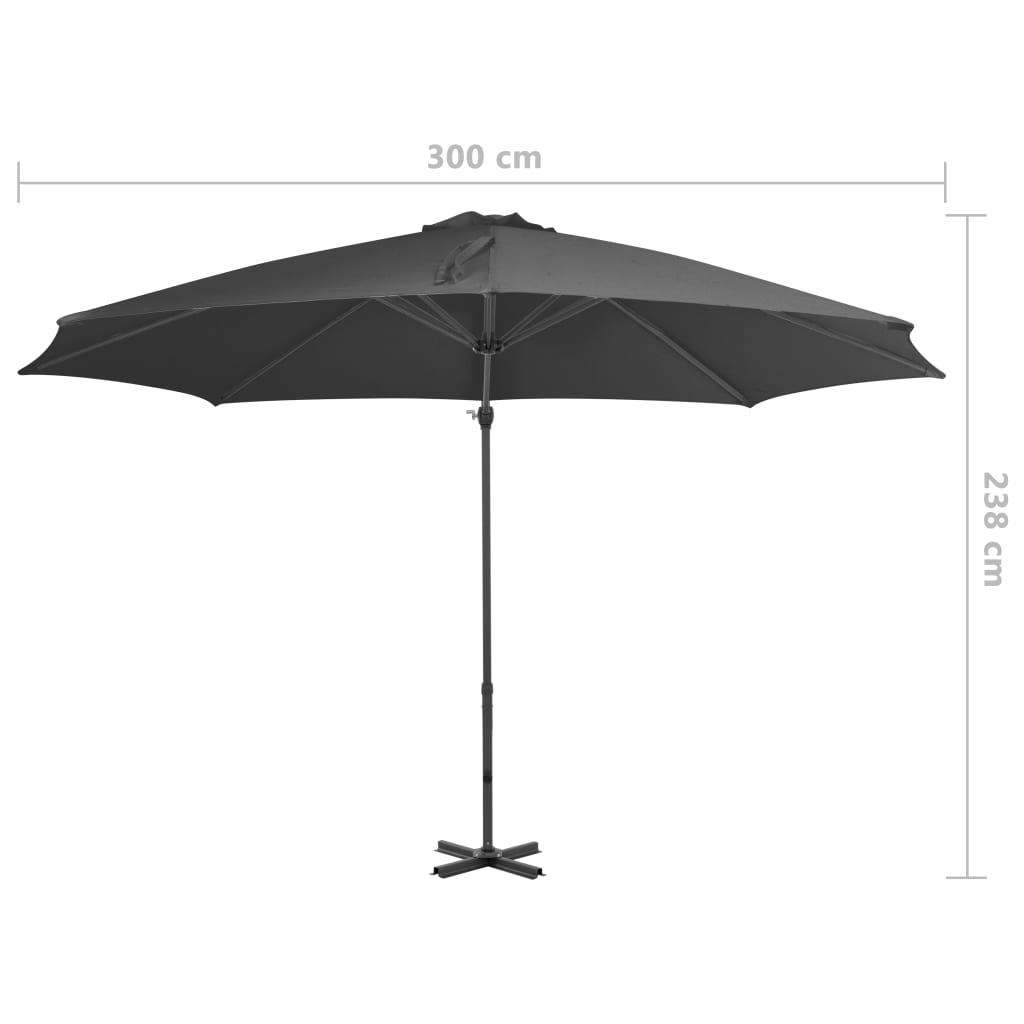 vidaXL Parasol wiszący z aluminiowym słupkiem, 300 cm, antracytowy
