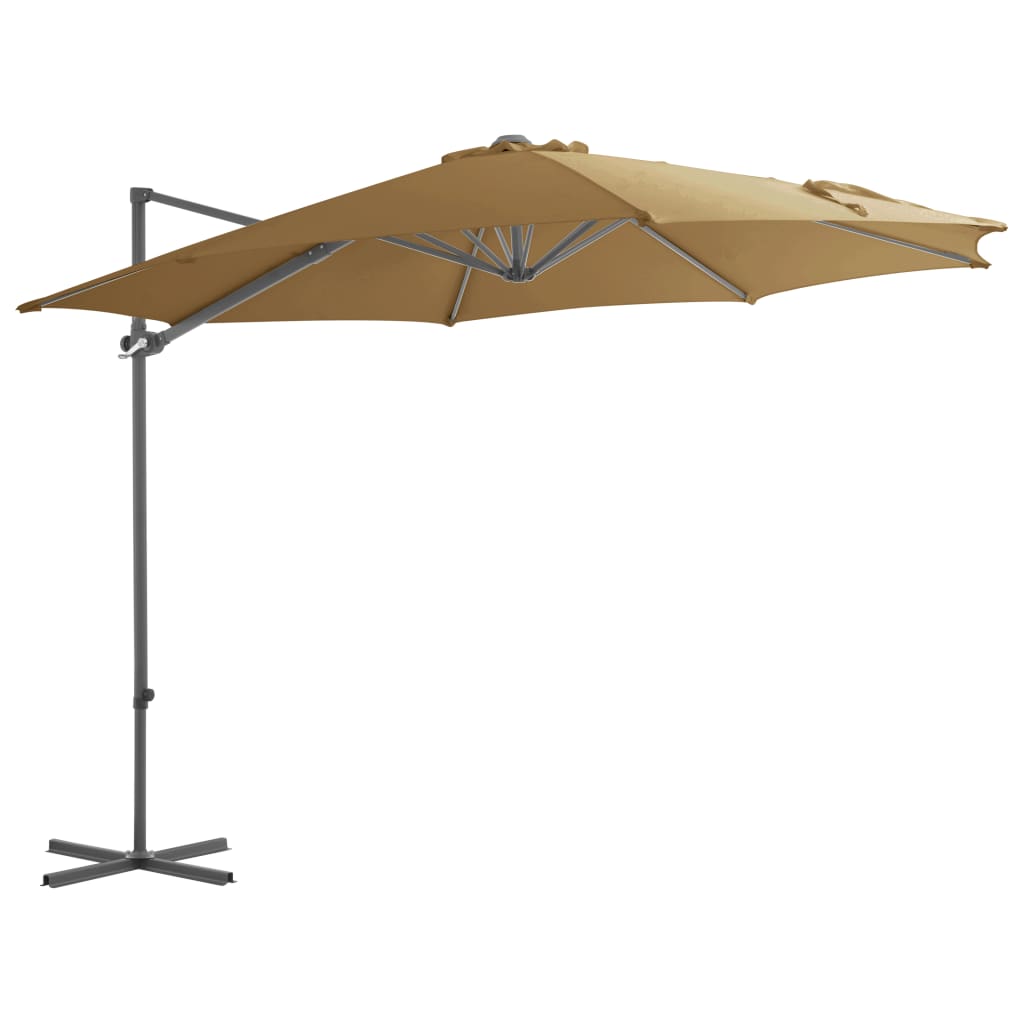vidaXL Parasol wiszący ze stalowym słupkiem, 300 cm, taupe
