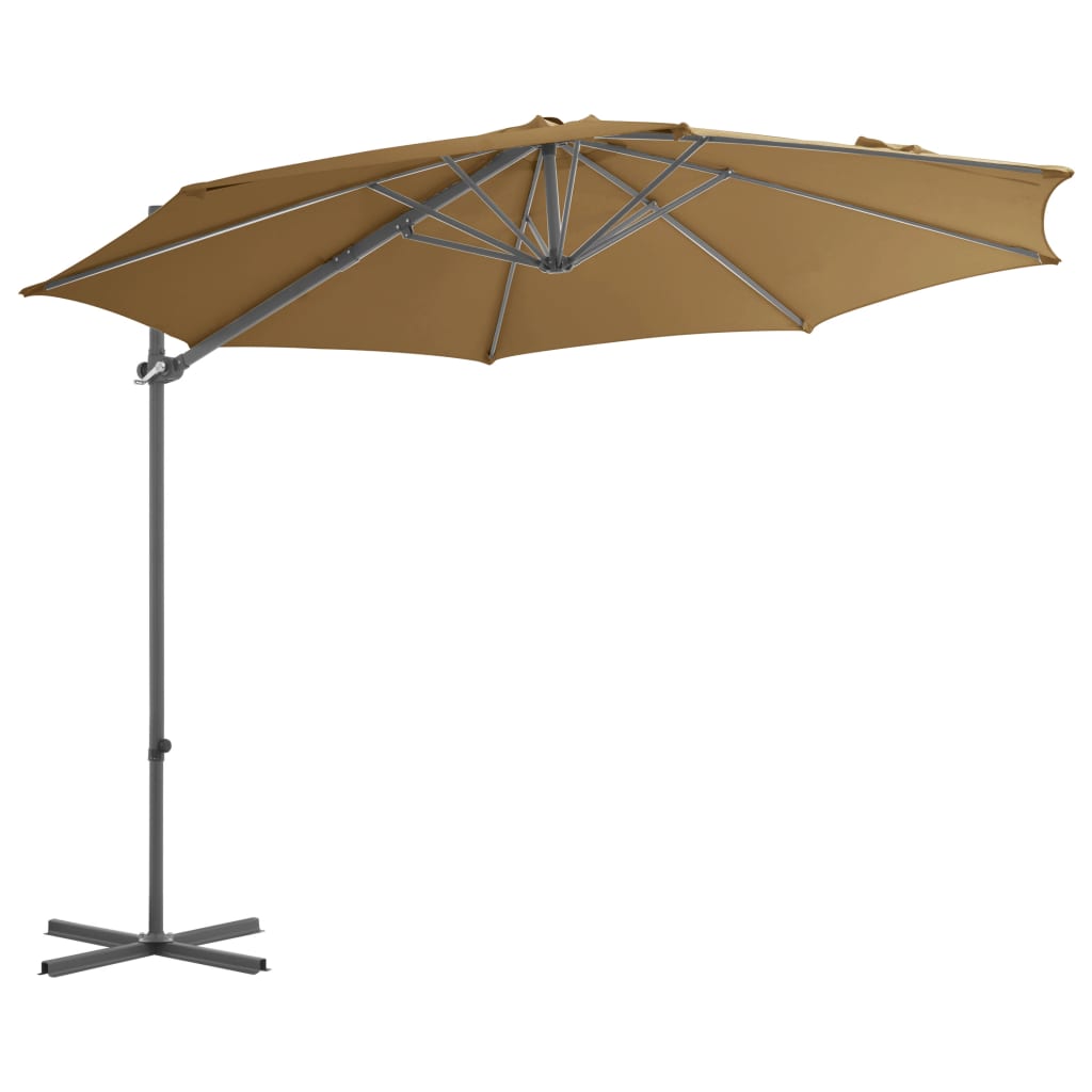 vidaXL Parasol wiszący ze stalowym słupkiem, 300 cm, taupe