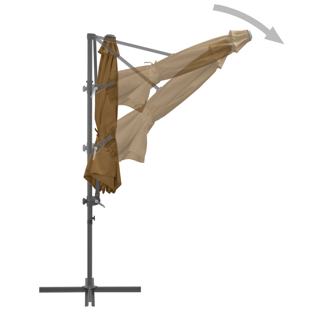 vidaXL Parasol wiszący ze stalowym słupkiem, 300 cm, taupe