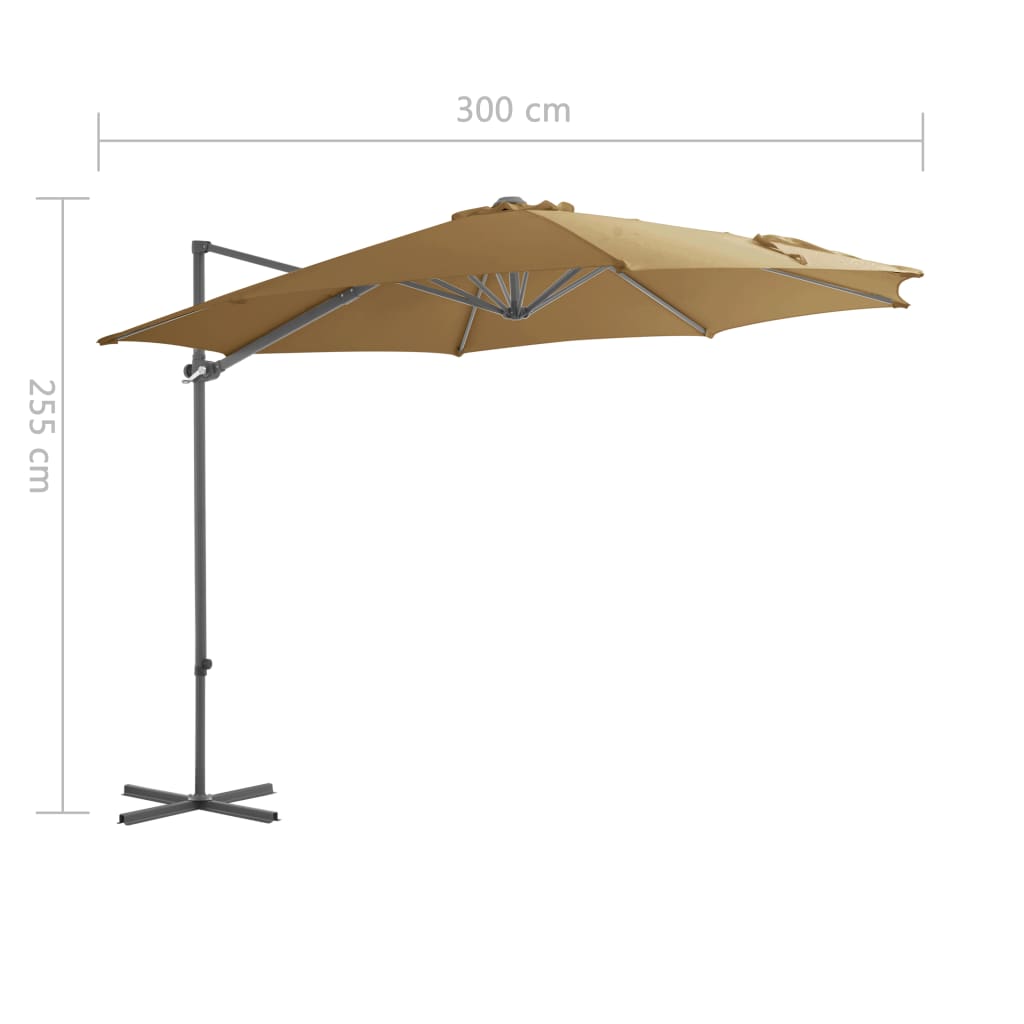 vidaXL Parasol wiszący ze stalowym słupkiem, 300 cm, taupe