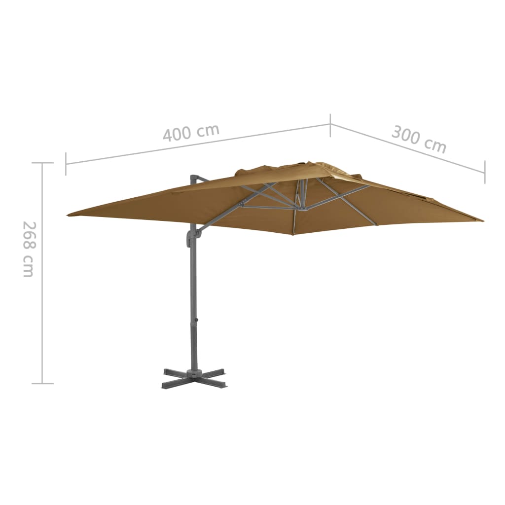 vidaXL Parasol ogrodowy Cantilever z aluminiowym drążkiem 400x300 cm Taupe