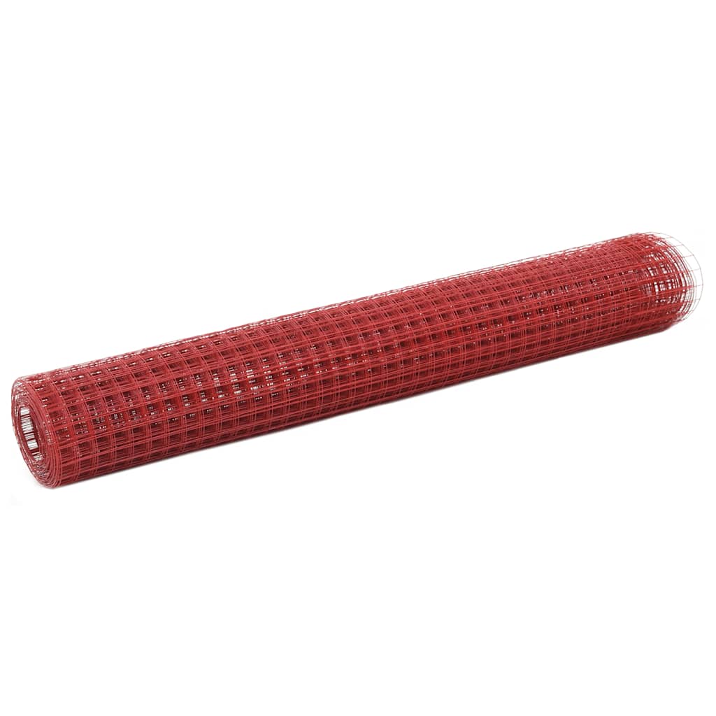 vidaXL Ogrodzenie z siatki, stal i PVC, 25x1 m, czerwone