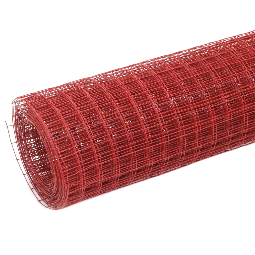 vidaXL Ogrodzenie z siatki, stal i PVC, 25x0,5 m, czerwone