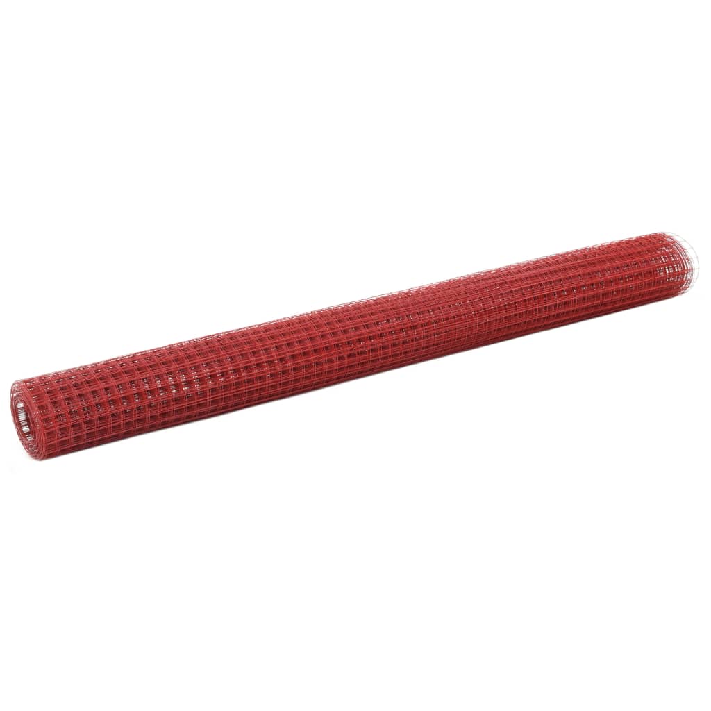 vidaXL Ogrodzenie z siatki, stal i PVC, 25x1,5 m, czerwone