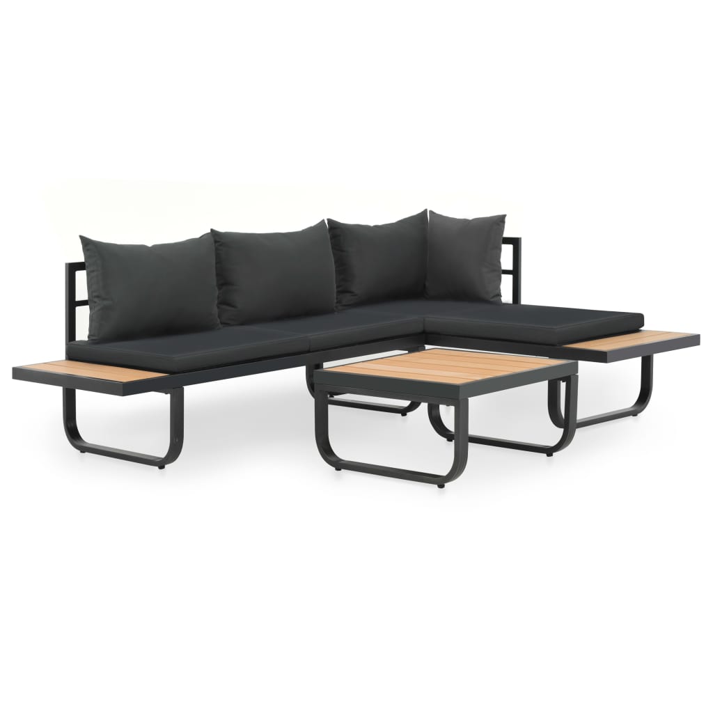 vidaXL Sofa ogrodowa ze stołem i poduszkami, narożna, aluminium, WPC
