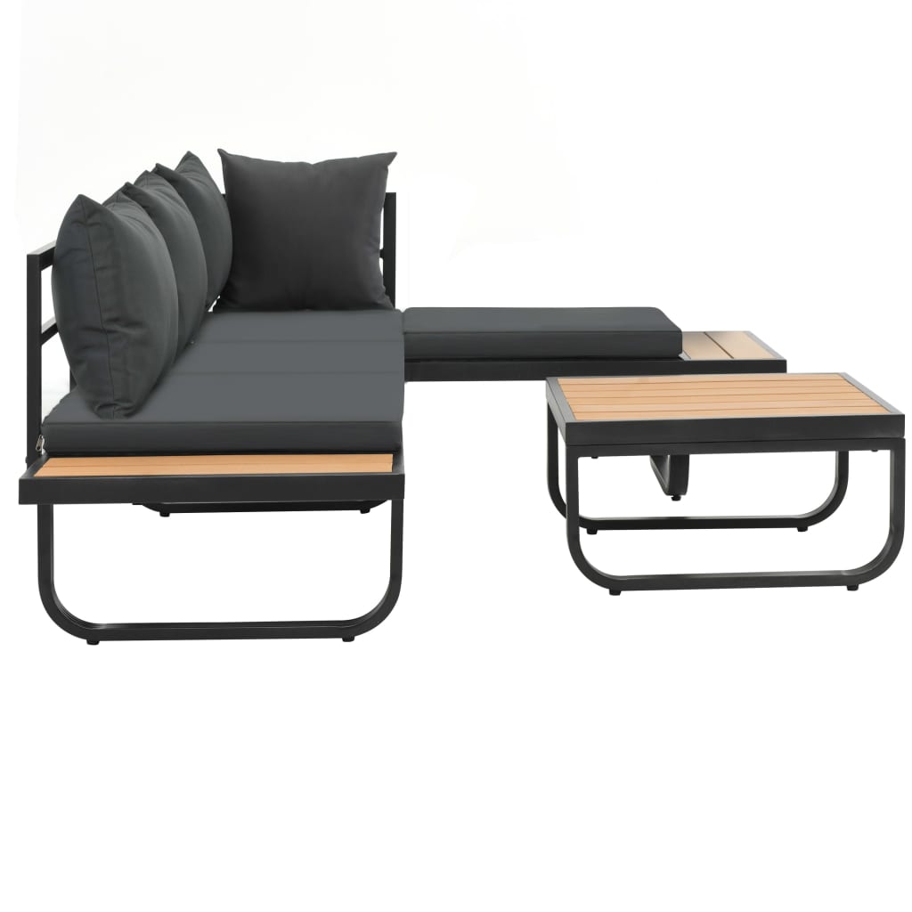 vidaXL Sofa ogrodowa ze stołem i poduszkami, narożna, aluminium, WPC