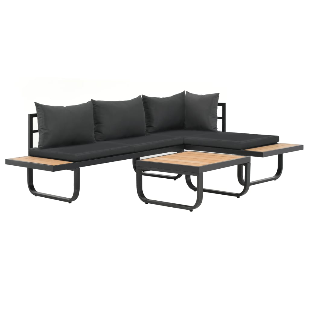 vidaXL Sofa ogrodowa ze stołem i poduszkami, narożna, aluminium, WPC