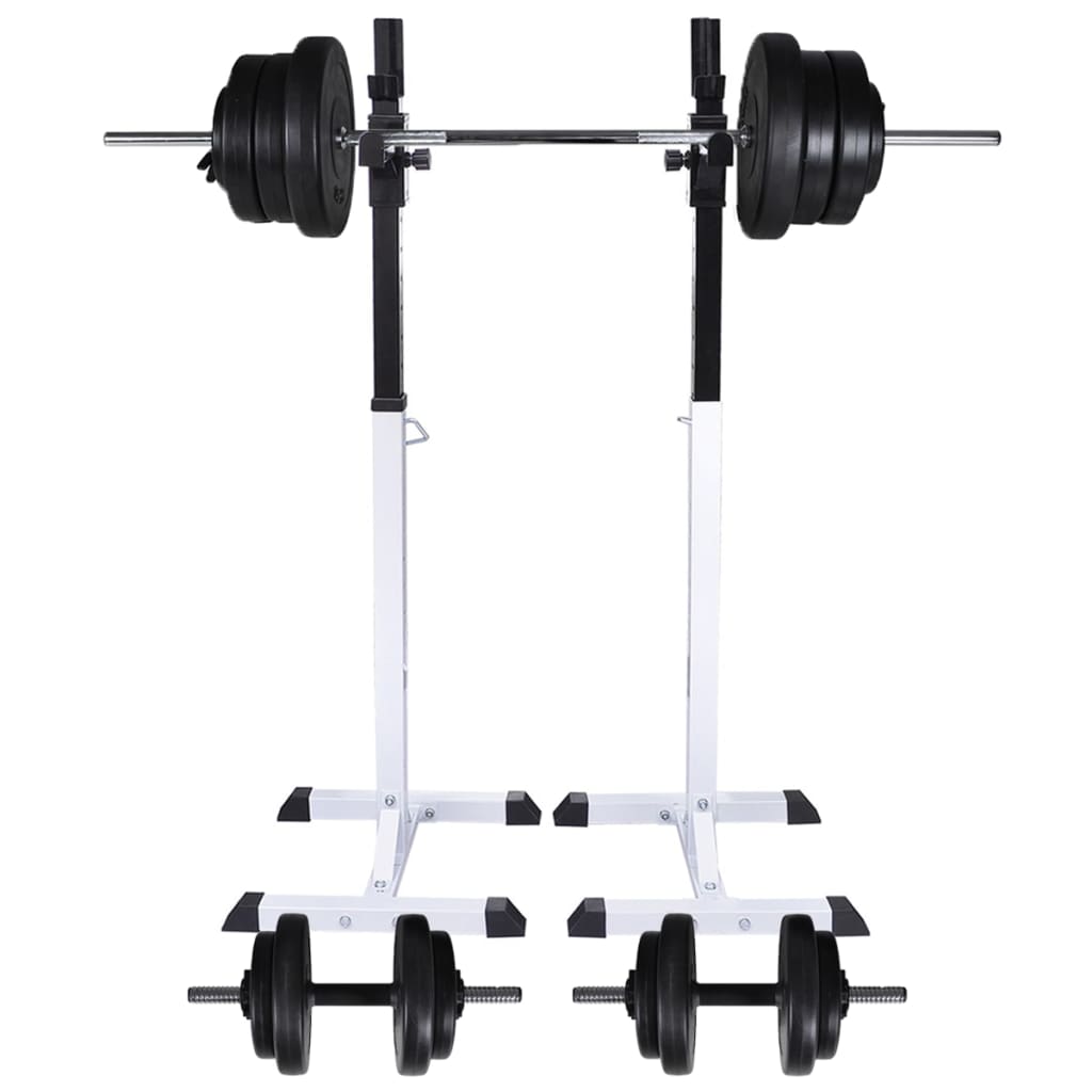 vidaXL Stojak na sztangę w zestawie ze sztangą i hantlami, 60,5 kg