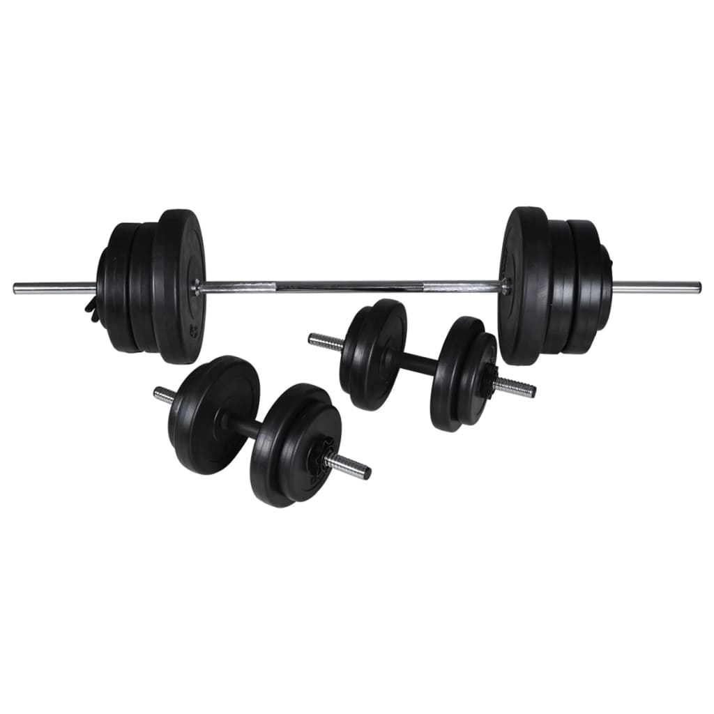 vidaXL Stojak na sztangę w zestawie ze sztangą i hantlami, 60,5 kg