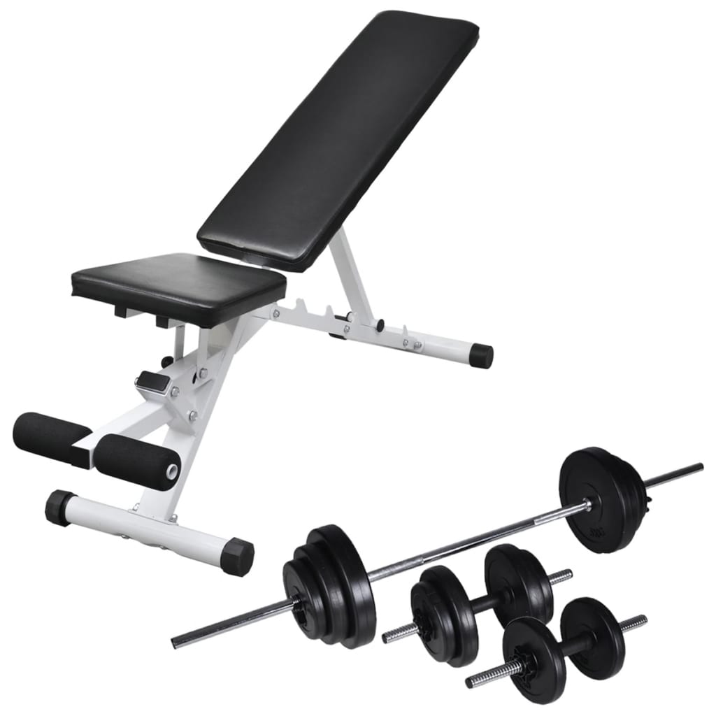 vidaXL Ławka do ćwiczeń ze sztangą i zestawem hantli, 30,5 kg