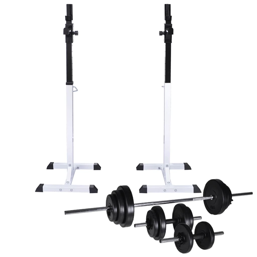 vidaXL Stojak na sztangę w zestawie ze sztangą i hantlami, 30,5 kg