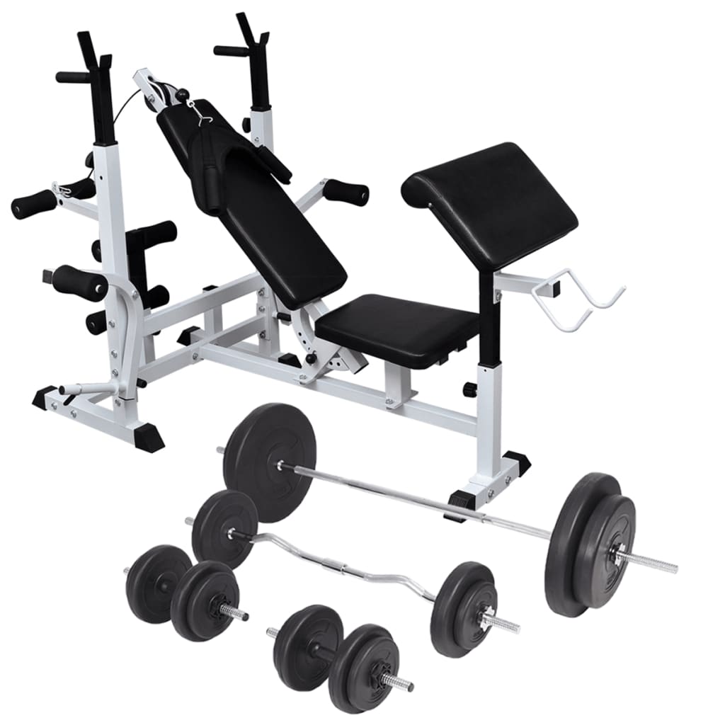 vidaXL Ławka do ćwiczeń ze stojakiem, sztangami i hantlami, 90 kg