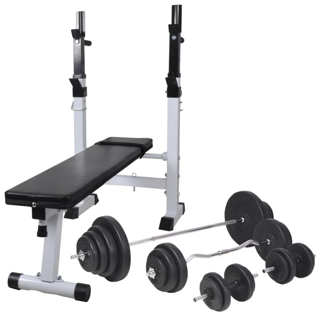vidaXL Ławka do ćwiczeń ze stojakiem, sztangami i hantlami, 120 kg