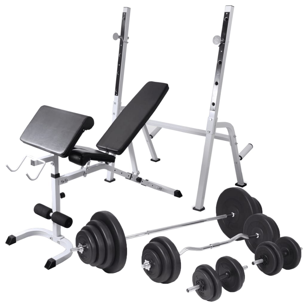 vidaXL Ławka do ćwiczeń ze stojakiem, sztangami i hantlami, 120 kg