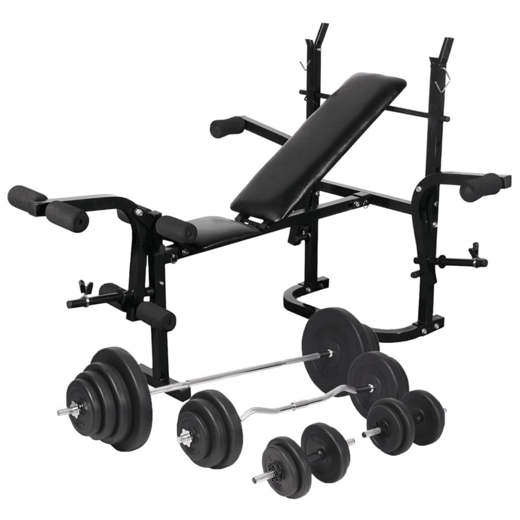 vidaXL Ławka do ćwiczeń ze stojakiem i zestawem sztang i hantli 120 kg