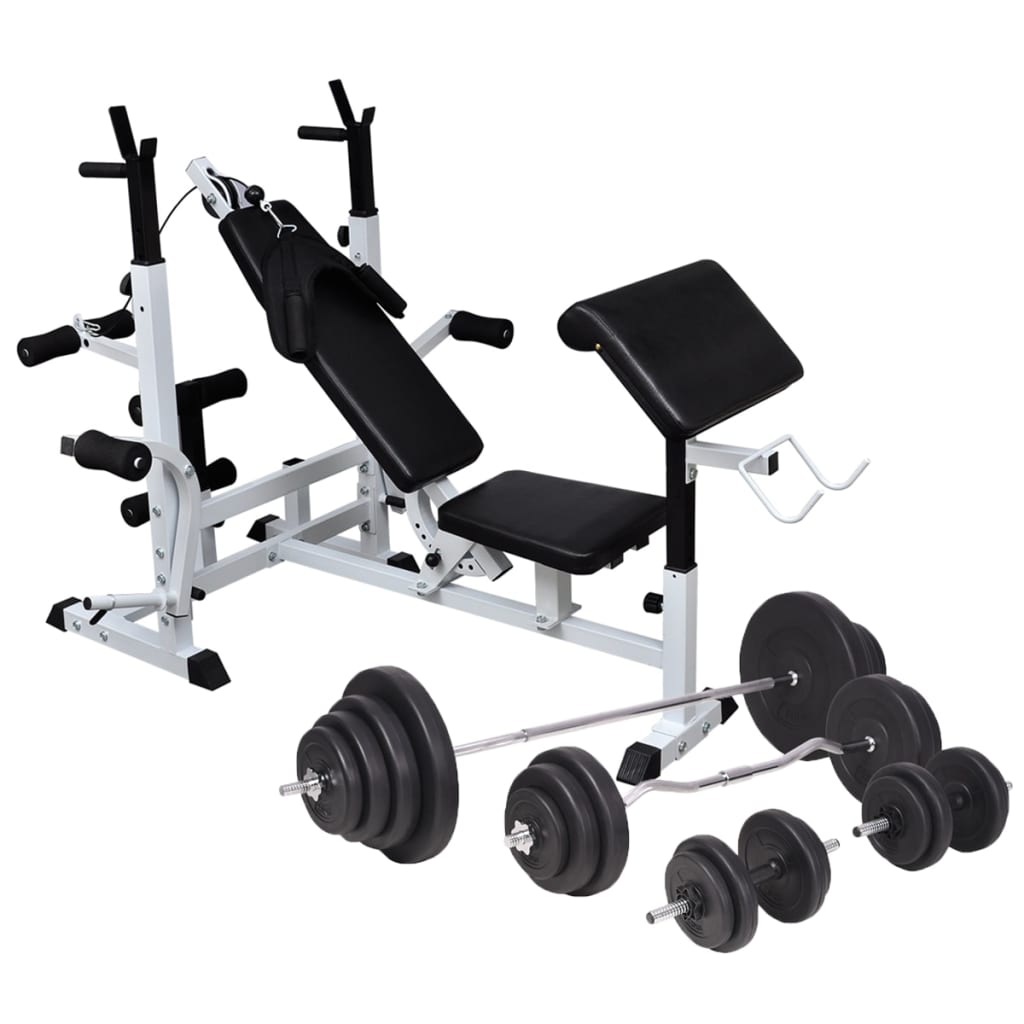 vidaXL Ławka do ćwiczeń z zestawem sztang i hantli, 120 kg