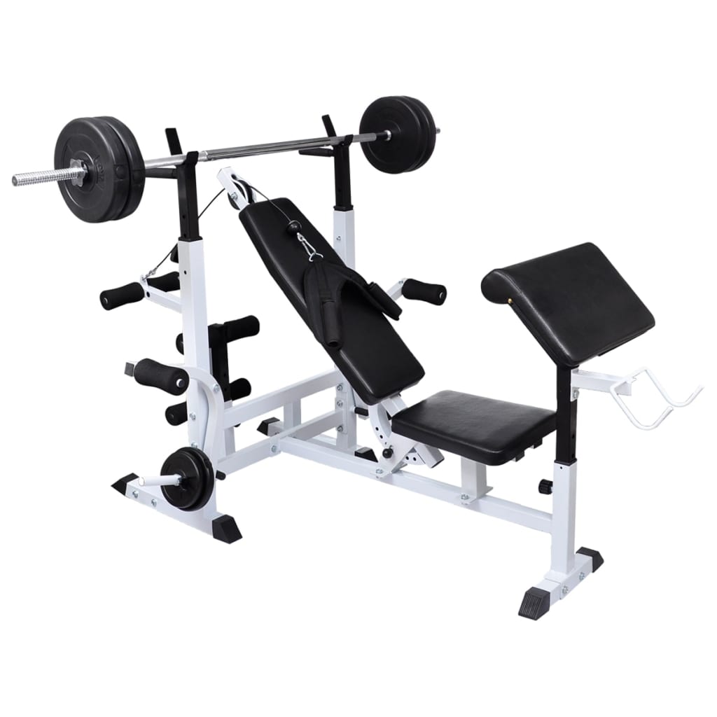 vidaXL Ławka do ćwiczeń z zestawem sztang i hantli, 120 kg