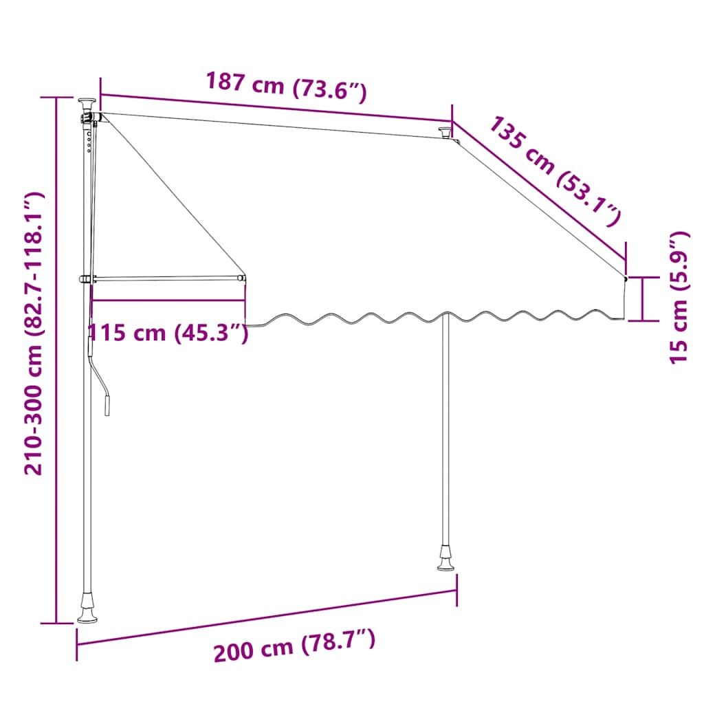 vidaXL Markiza zwijana ręcznie, 200 cm, antracytowa
