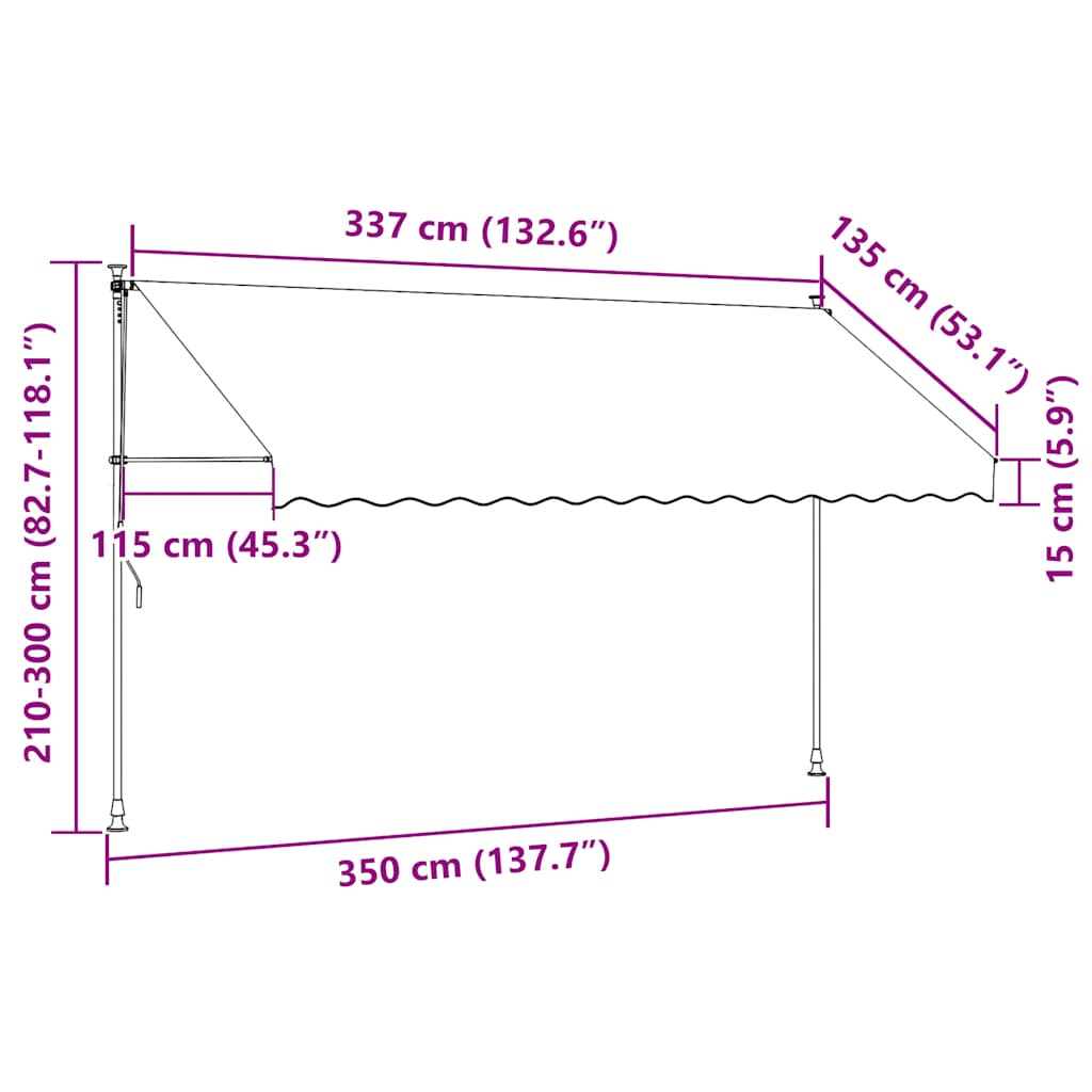 vidaXL Markiza zwijana ręcznie, 350 cm, kremowa