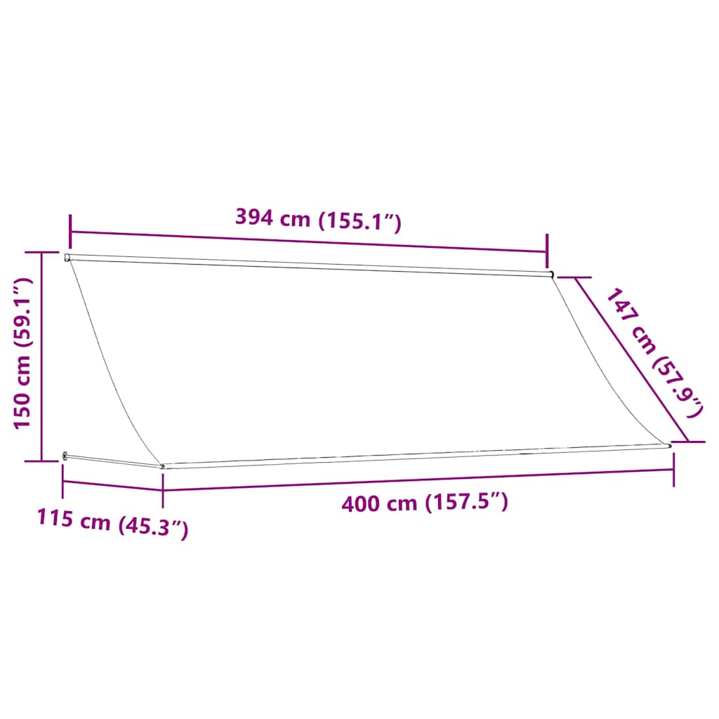 vidaXL Markiza zwijana, 400 x 150 cm, biało-niebieska