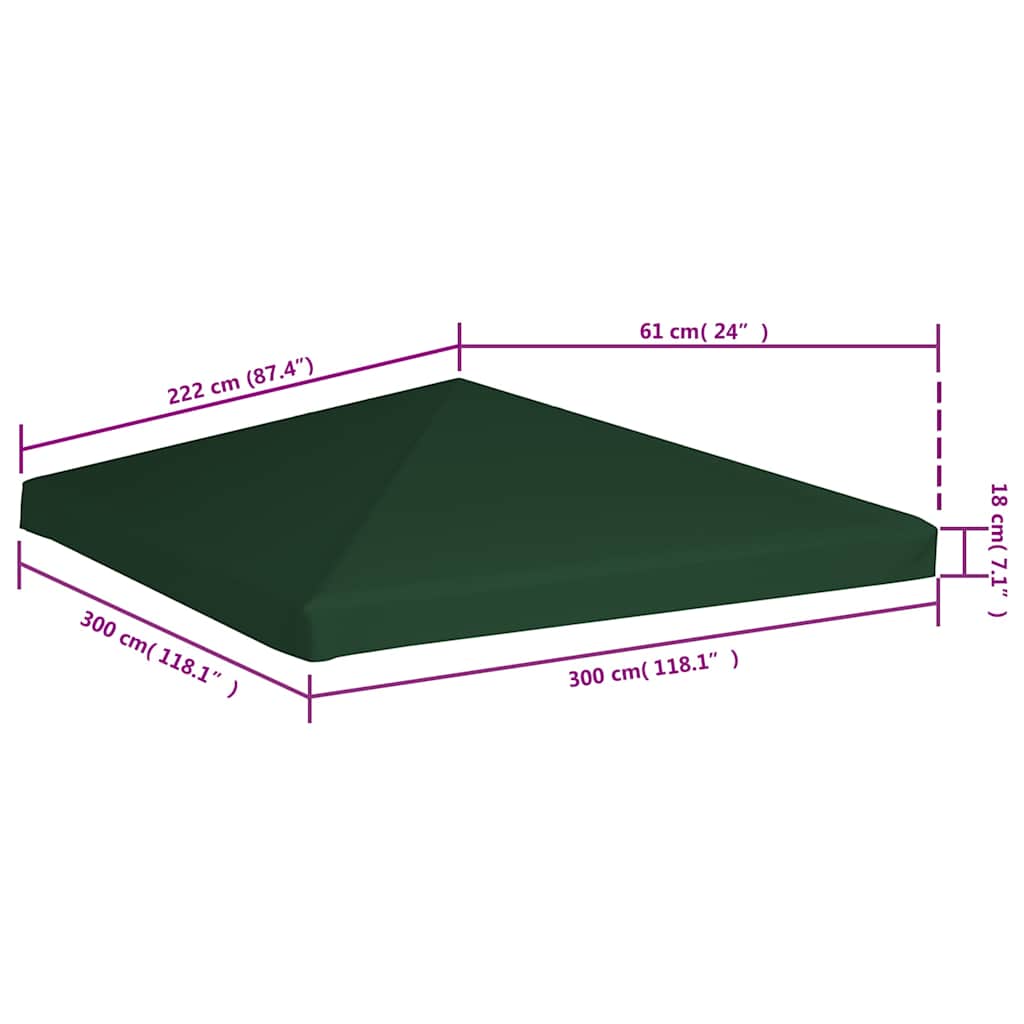 vidaXL Zadaszenie altany ogrodowej, 310 g/m², 3 x 3 m, zielone