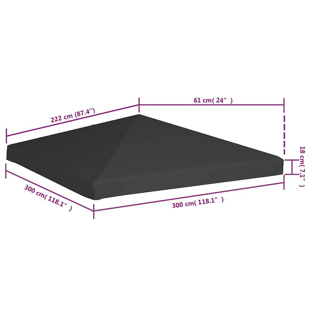 vidaXL Zadaszenie altany ogrodowej, 310 g/m², 3 x 3 m, szare
