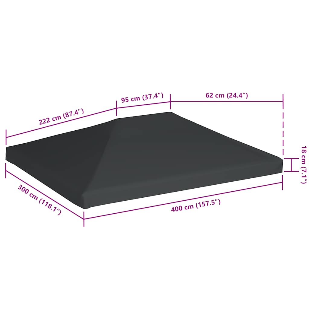 vidaXL Zadaszenie altany ogrodowej, 310 g/m², 4 x 3 m, szare