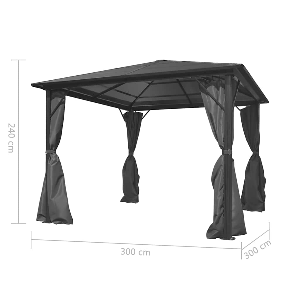 vidaXL Altana ogrodowa z zasłonami, antracytowa, aluminium, 300x300 cm