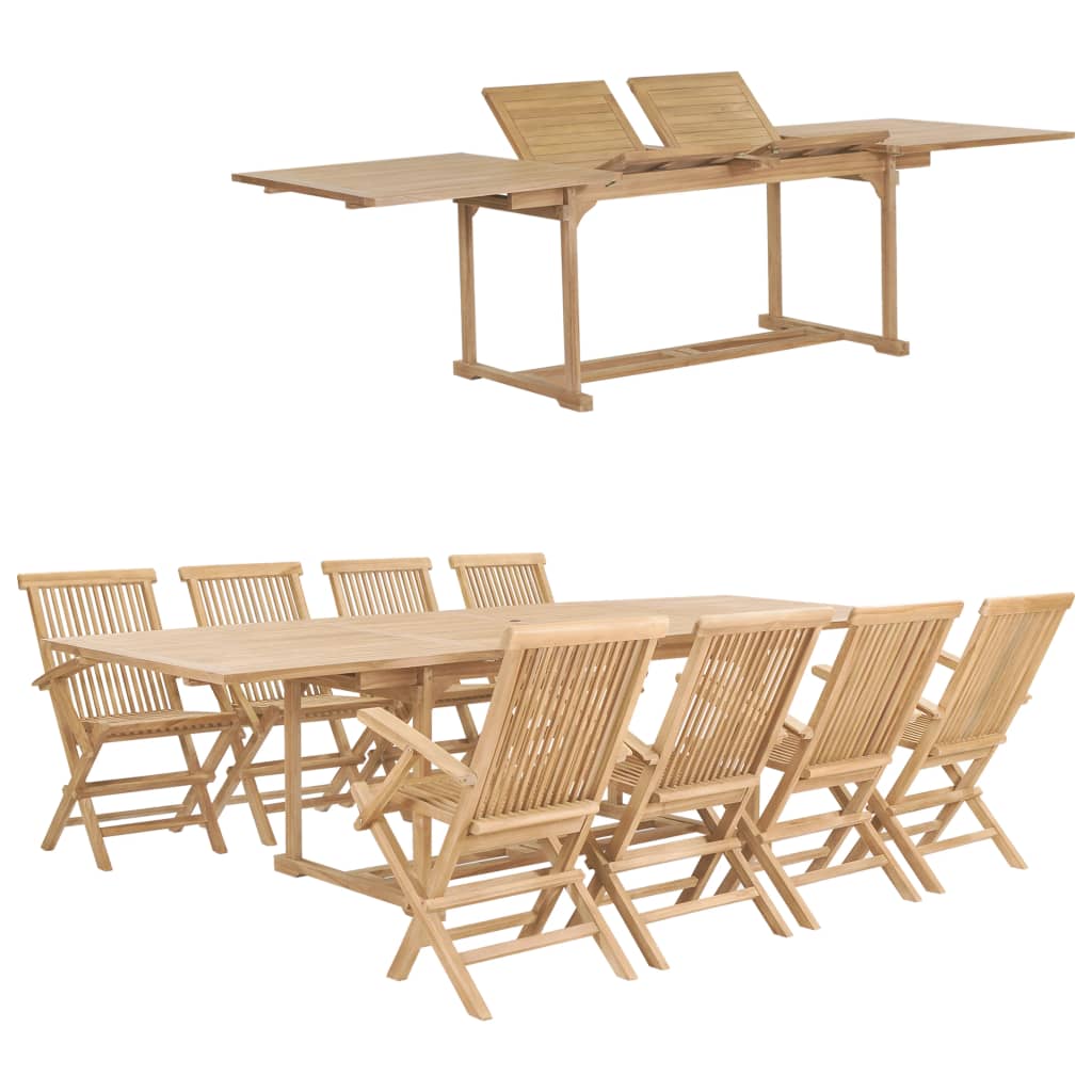 vidaXL 9-cz. zestaw mebli do ogrodu, 180-280x100x75 cm, drewno tekowe