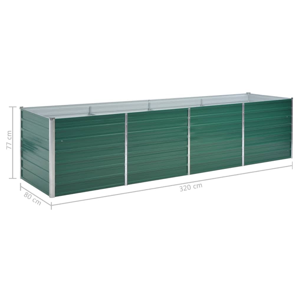 vidaXL Podwyższona donica z galwanizowanej stali 320x80x77 cm, zielona