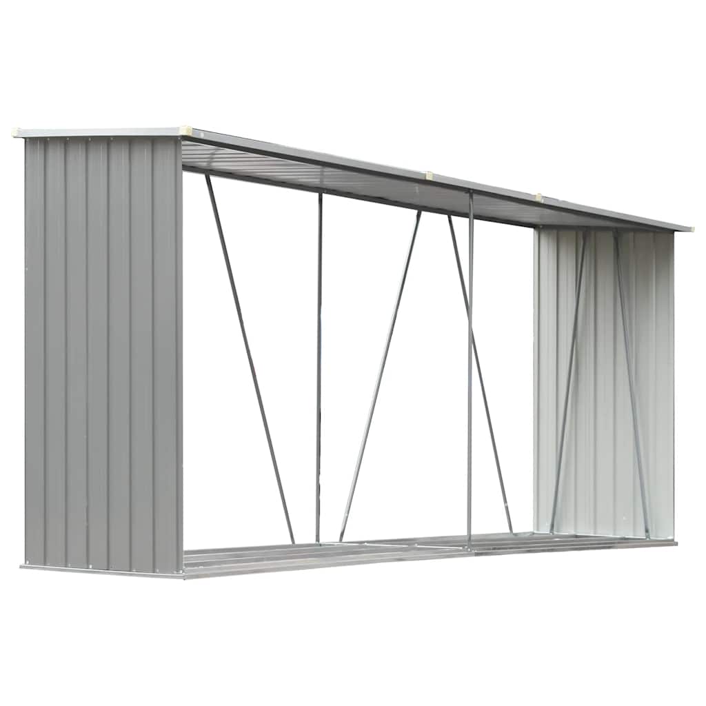 vidaXL Wiata na drewno, stal galwanizowana, 330 x 84 x 152 cm, szara