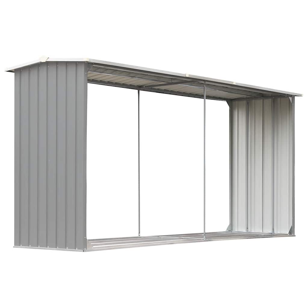 vidaXL Wiata na drewno, stal galwanizowana, 330 x 92 x 153 cm, szara