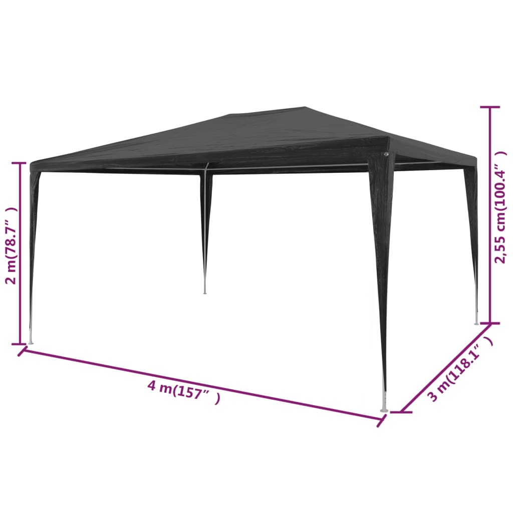 vidaXL Namiot imprezowy, 3 x 4 m, PE, antracytowy