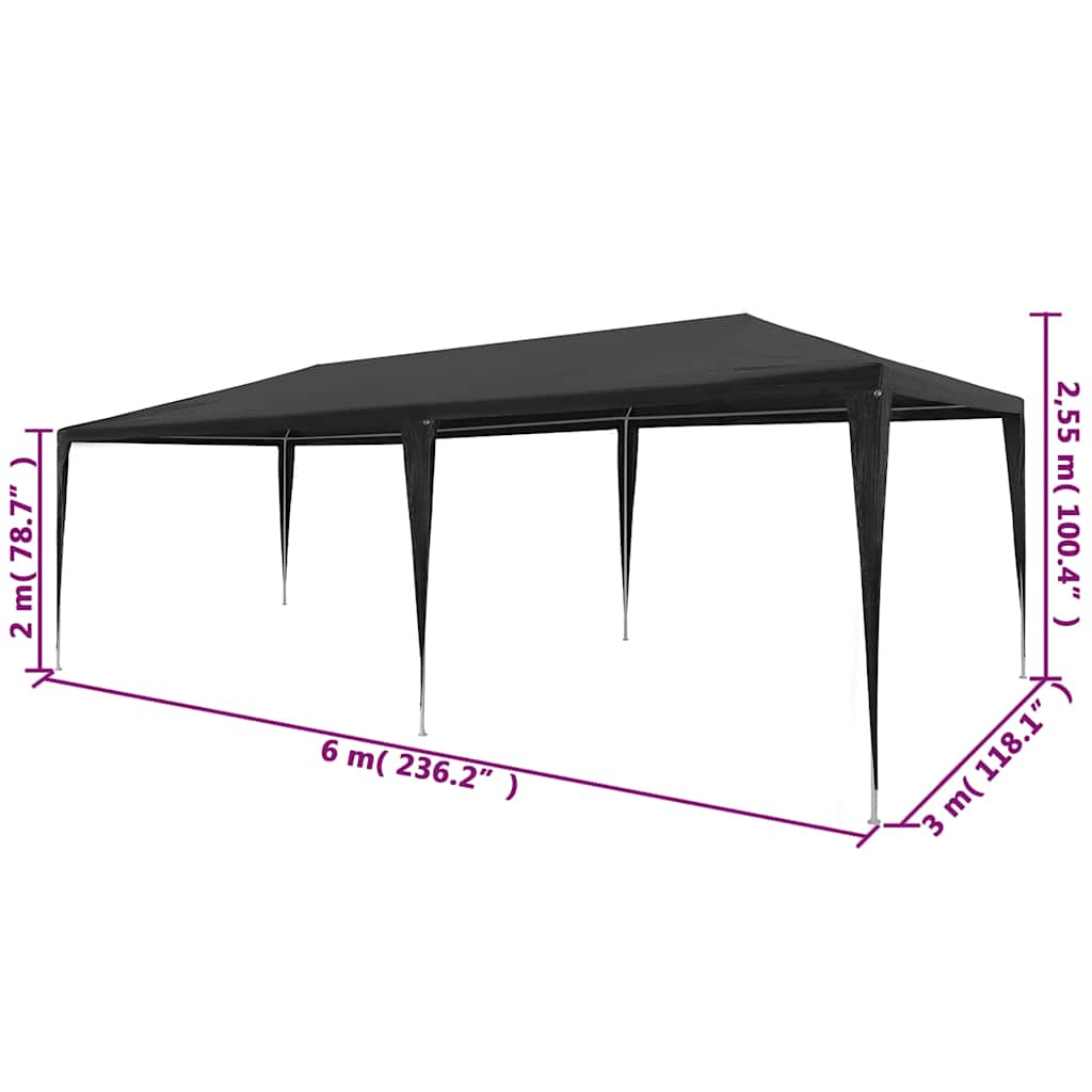vidaXL Namiot imprezowy, 3 x 6 m, PE, antracytowy