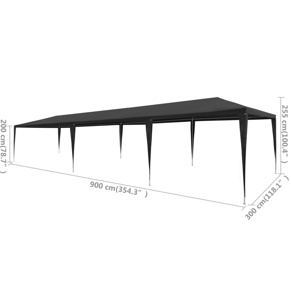 vidaXL Namiot imprezowy, 3 x 9 m, PE, antracytowy