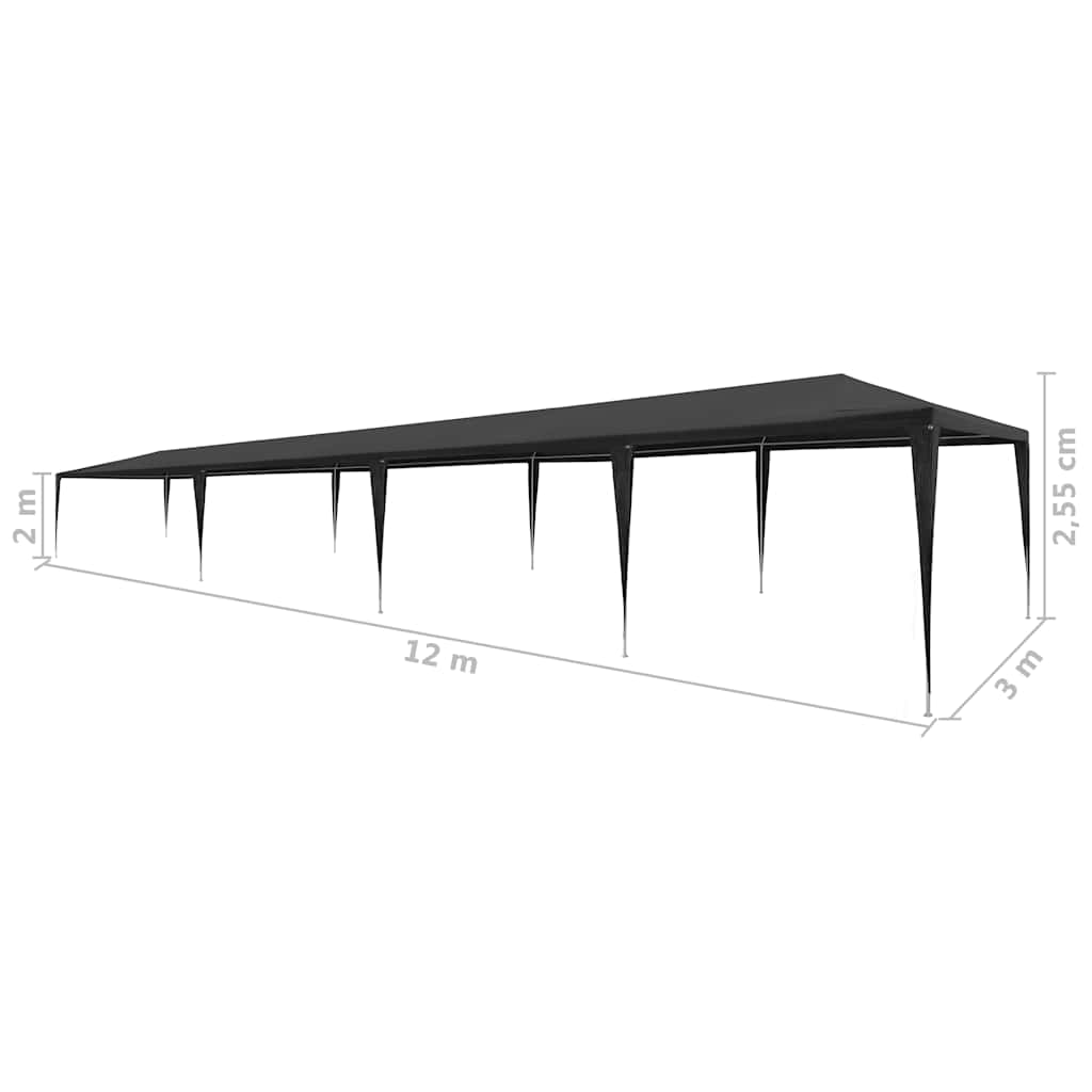 vidaXL Namiot imprezowy, 3 x 12 m, PE, antracytowy