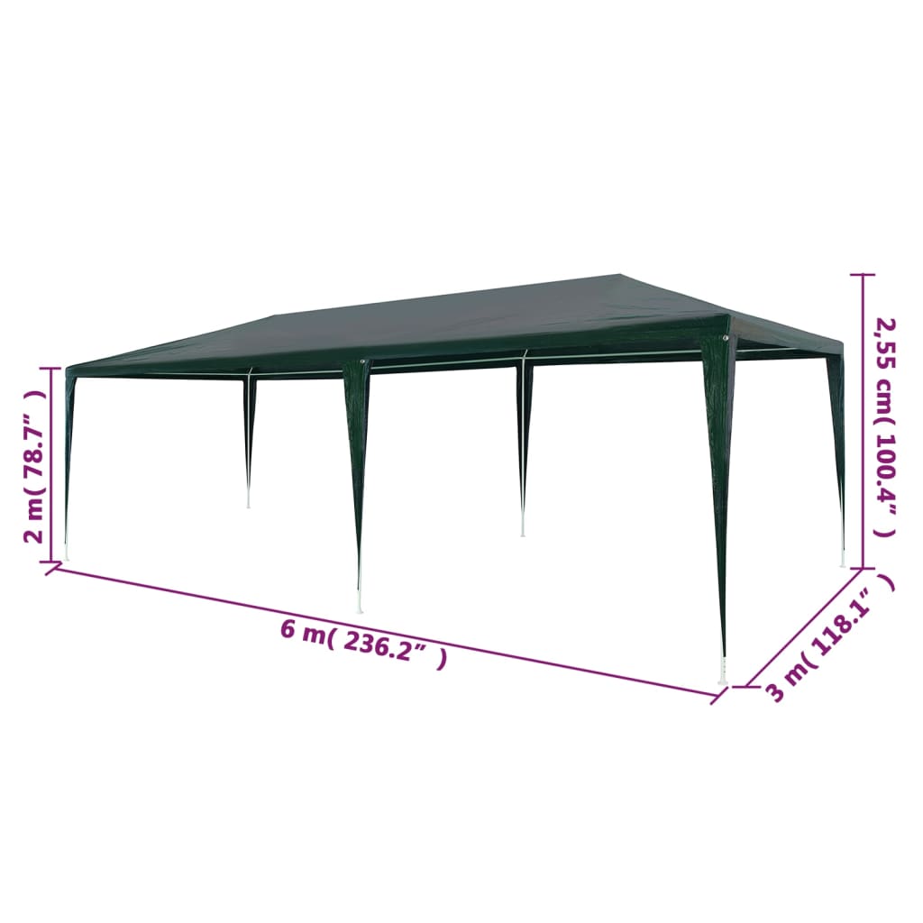 vidaXL Namiot imprezowy, 3 x 6 m, PE, zielony