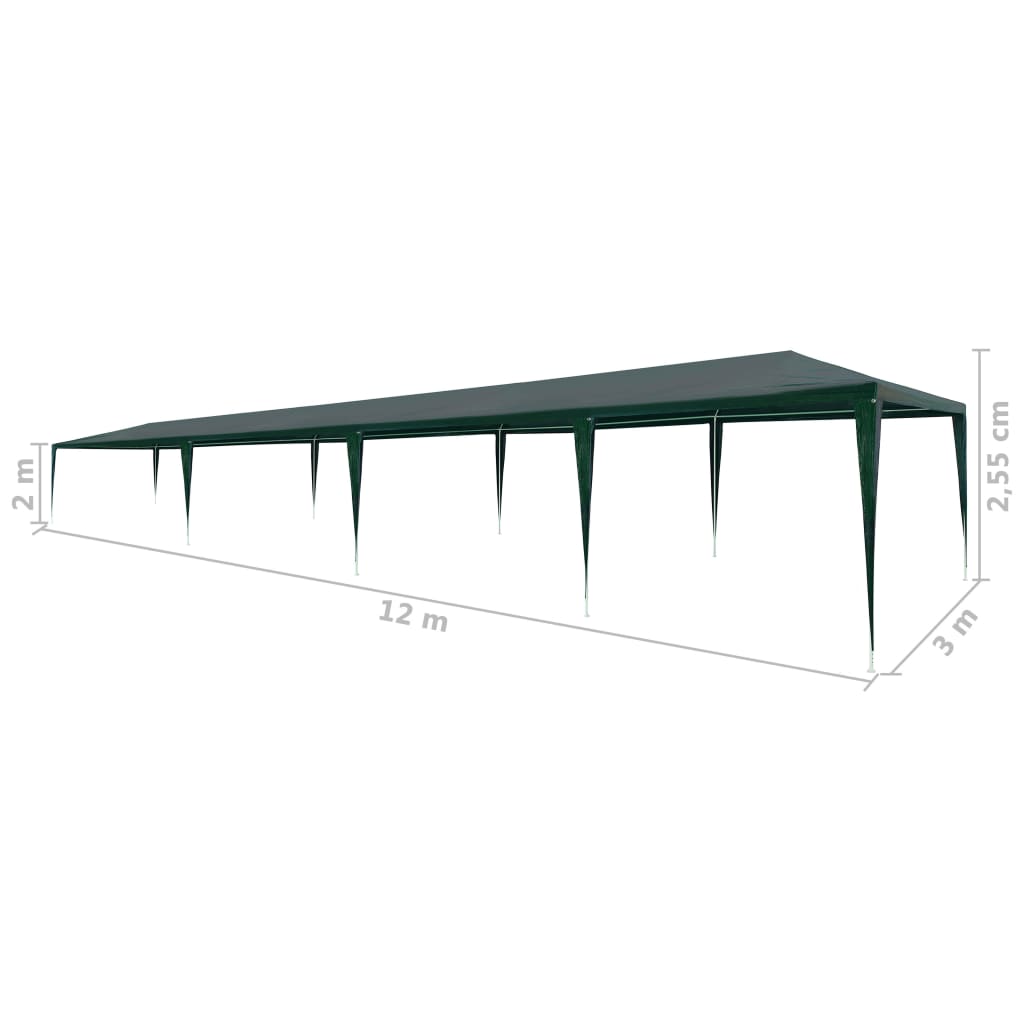 vidaXL Namiot imprezowy, 3 x 12 m, PE, zielony
