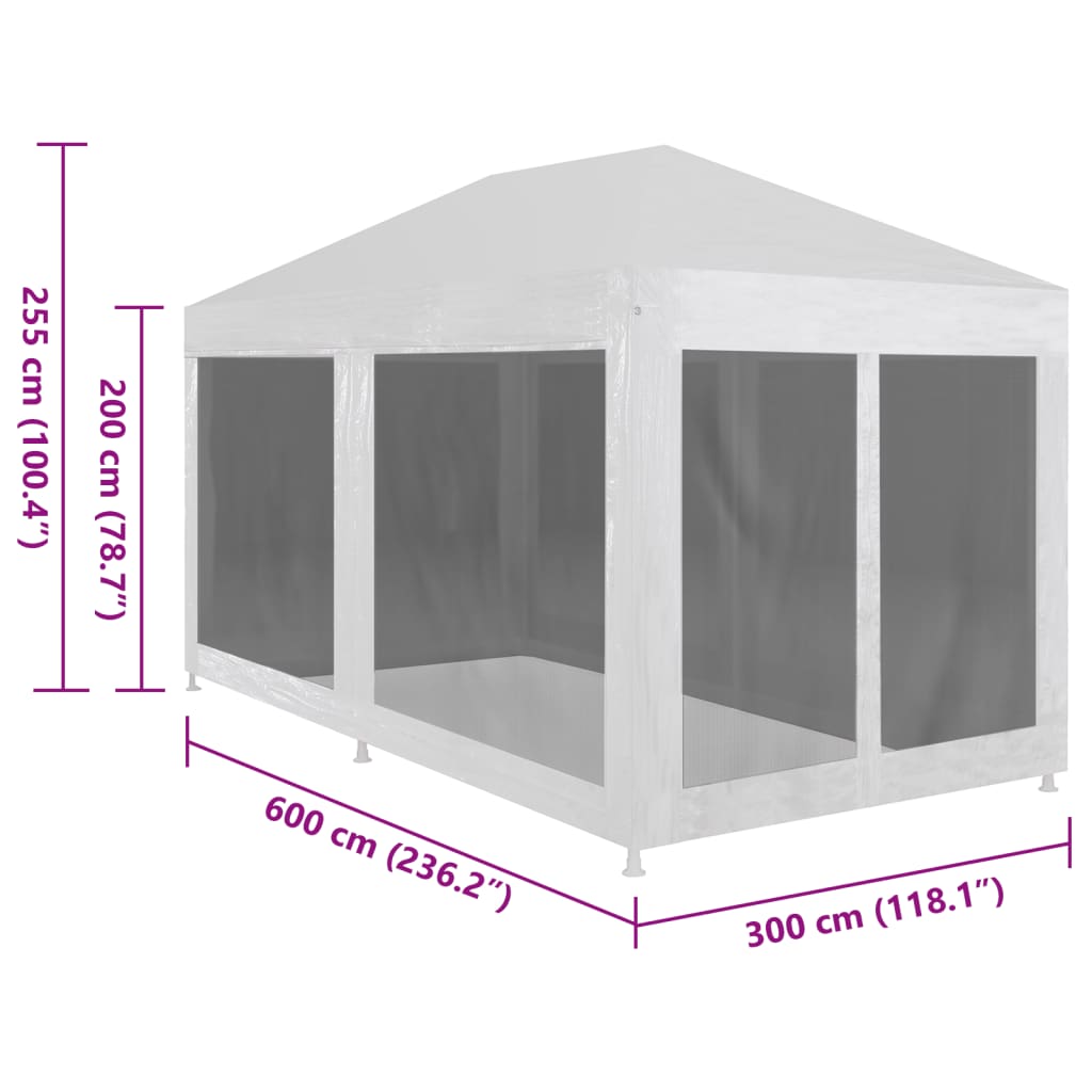 vidaXL Namiot imprezowy z 6 siatkowymi ściankami, 6x3 m