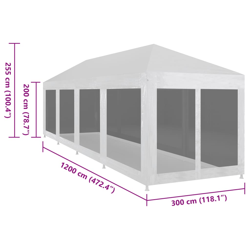 vidaXL Namiot imprezowy z 10 siatkowymi ściankami, 12 x 3 m