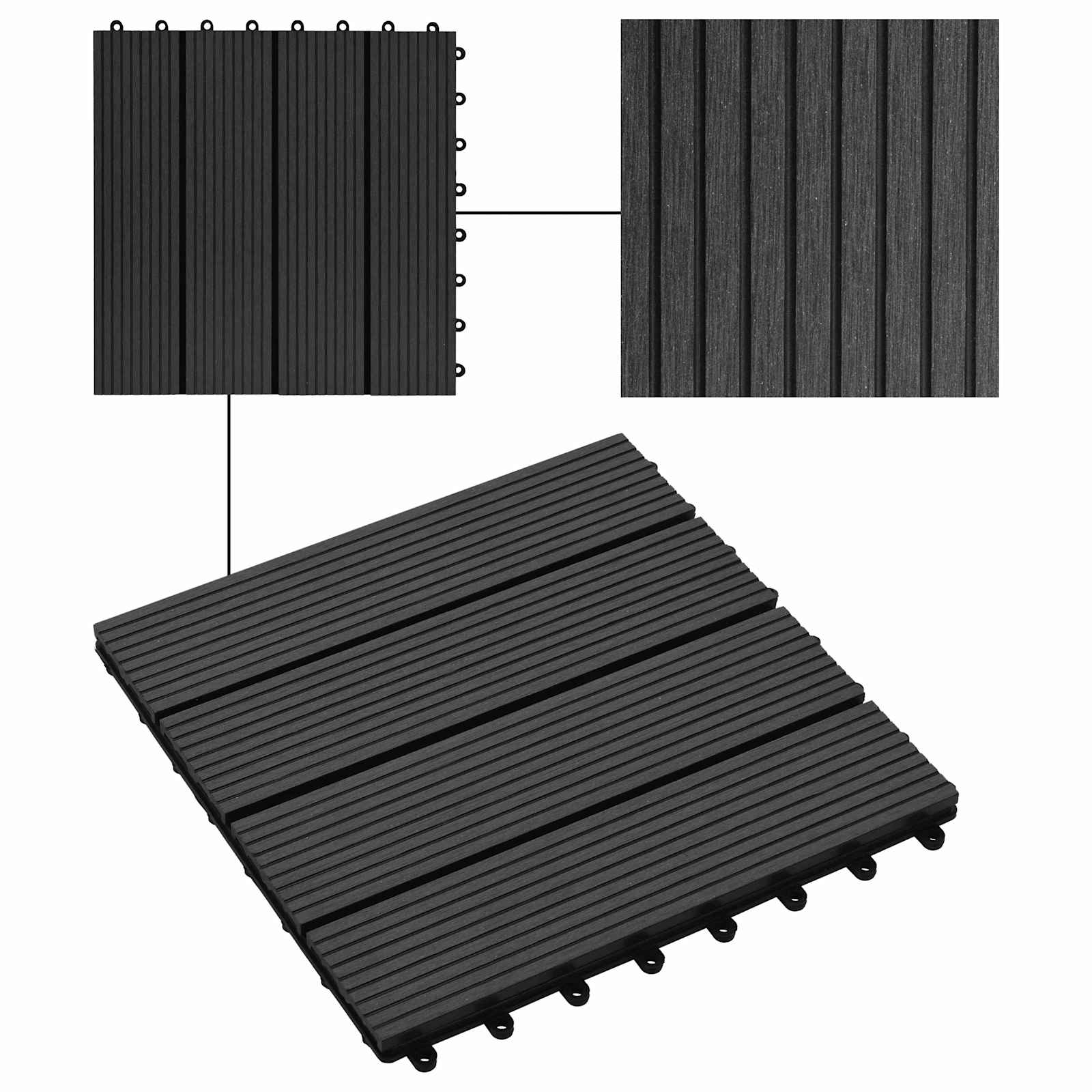 vidaXL Płytka Tarasowa 11 pcs Czarny 30 x 30 cm