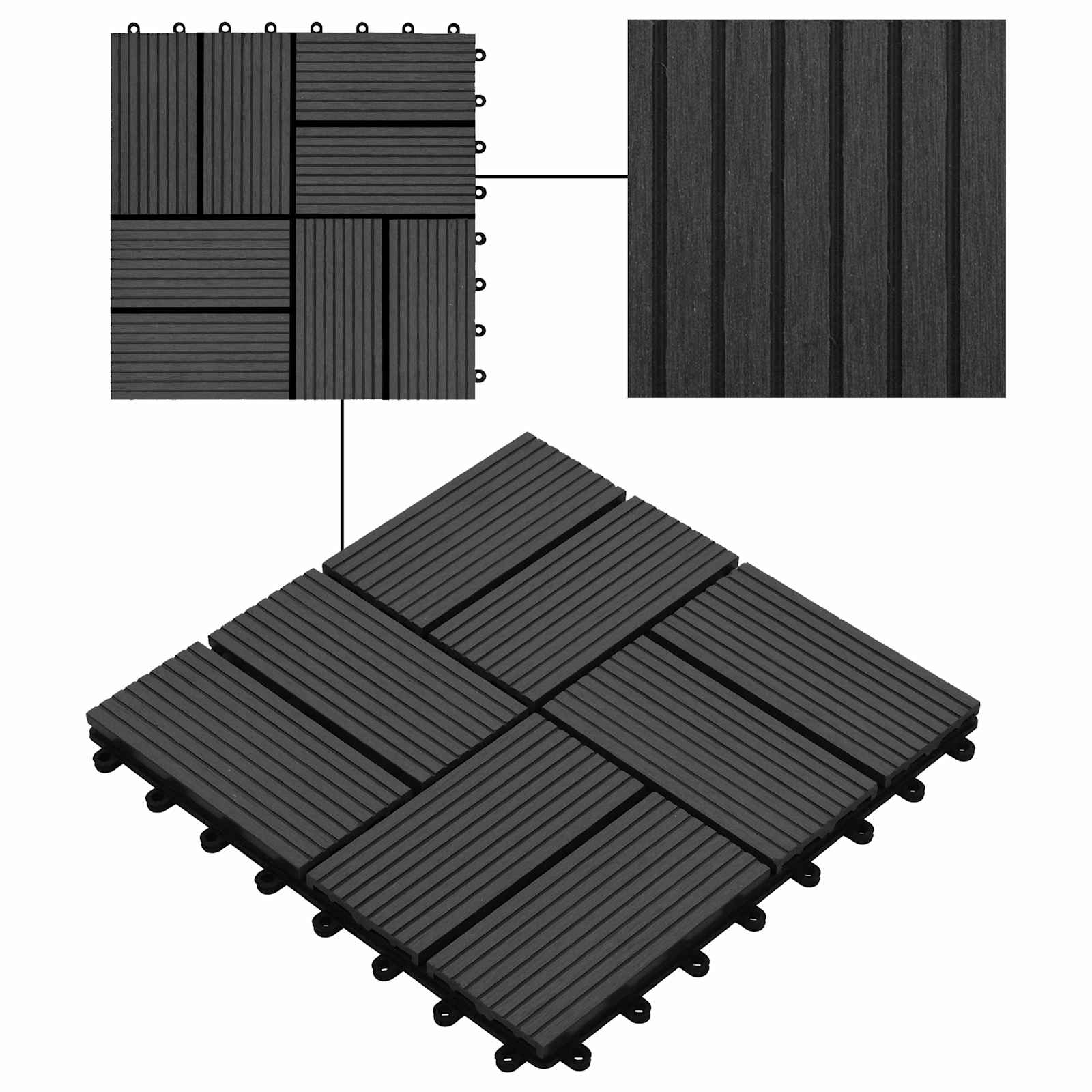 vidaXL Płytka Tarasowa 11 pcs Czarny 30 x 30 cm