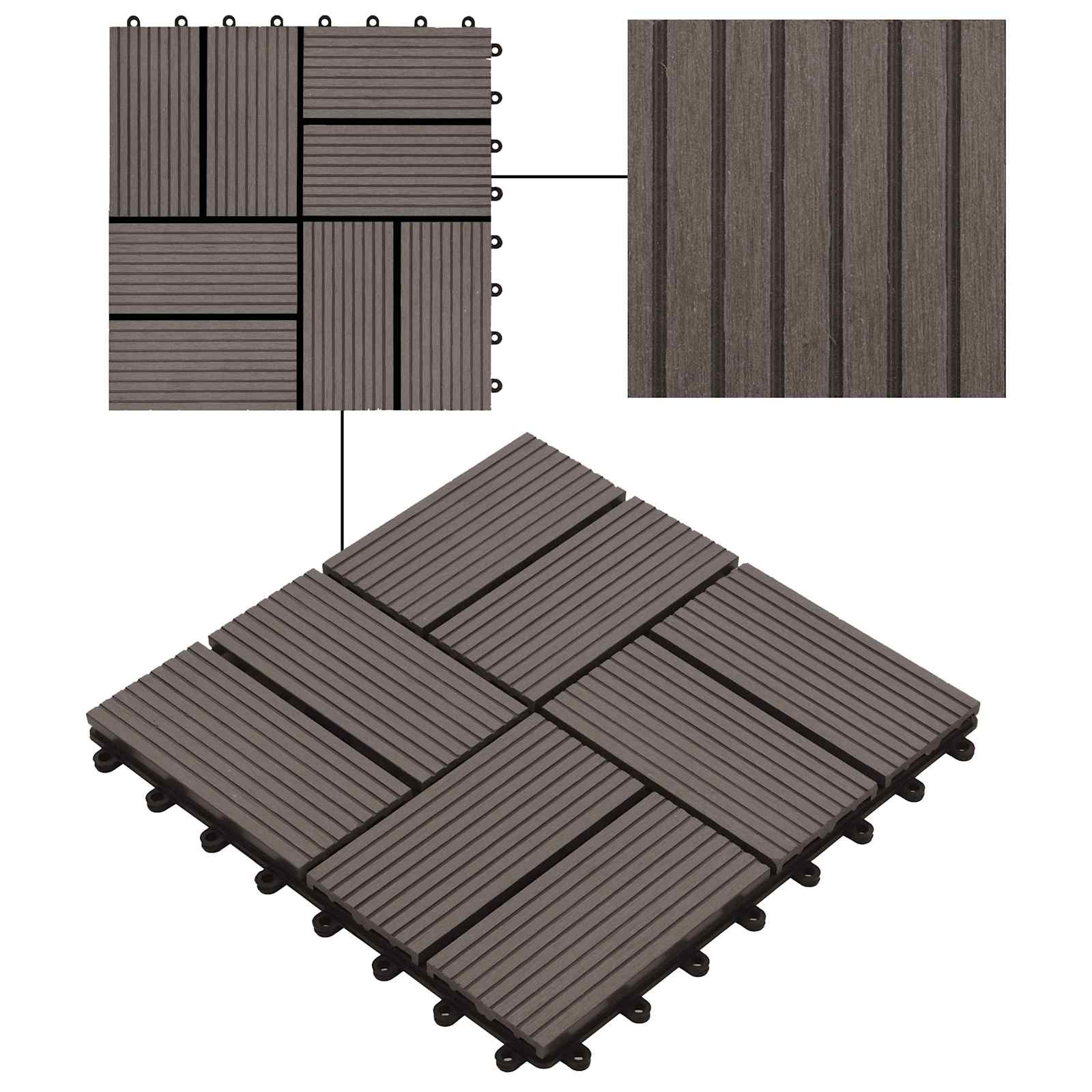 vidaXL Płytka Tarasowa 11 pcs Ciemny brąz 30 x 30 cm