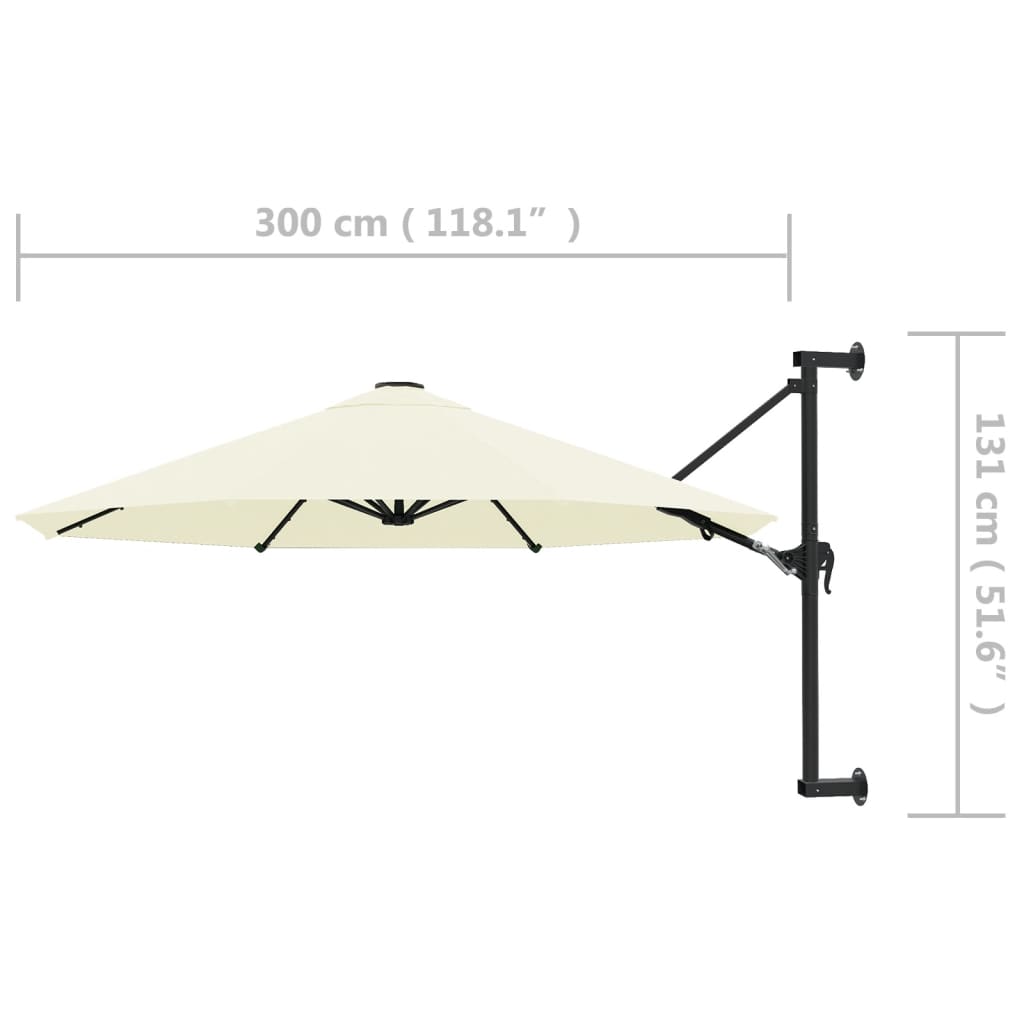 vidaXL Parasol ścienny na metalowym słupku, 300 cm, piaskowy