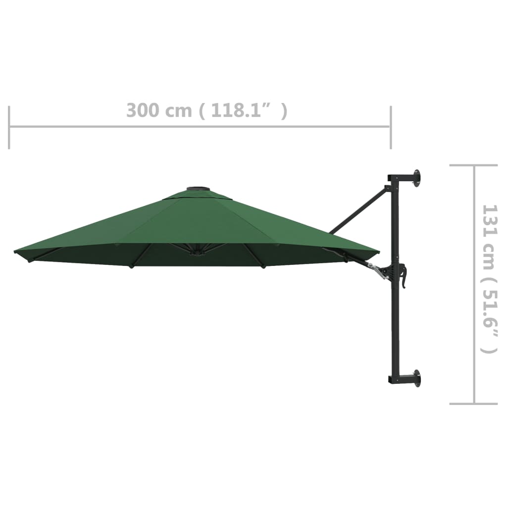 vidaXL Parasol ścienny na metalowym słupku, 300 cm, zielony