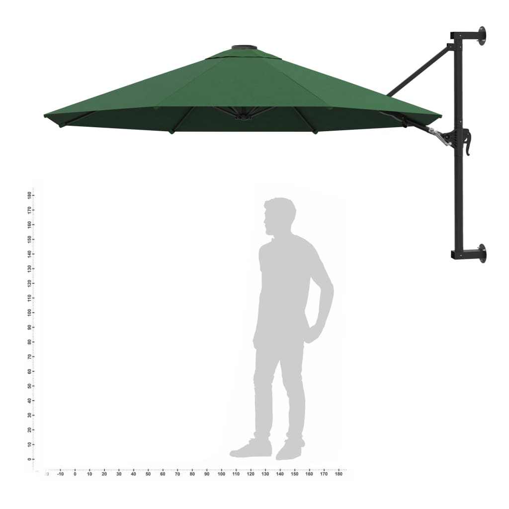 vidaXL Parasol ścienny na metalowym słupku, 300 cm, zielony