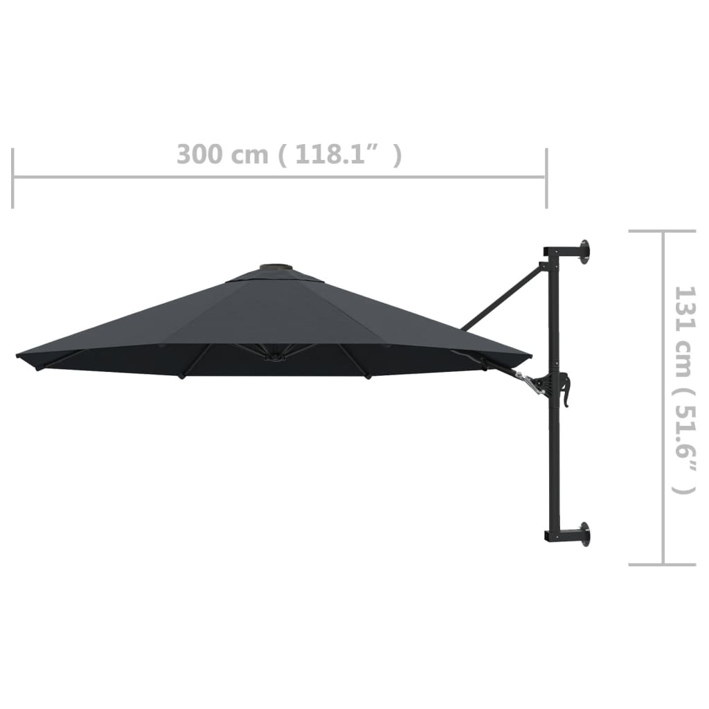 vidaXL Parasol ścienny na metalowym słupku, 300 cm, antracytowy